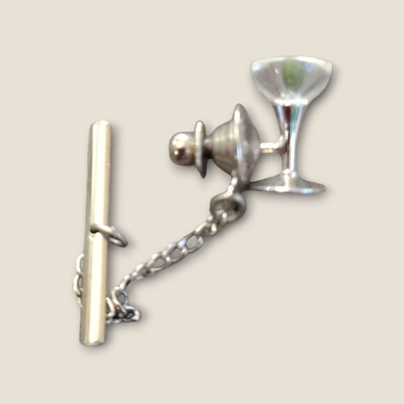 Father Of The Bride Cufflinks & Swank Martini Glass Tie Tack Set - Picture 3 of 5